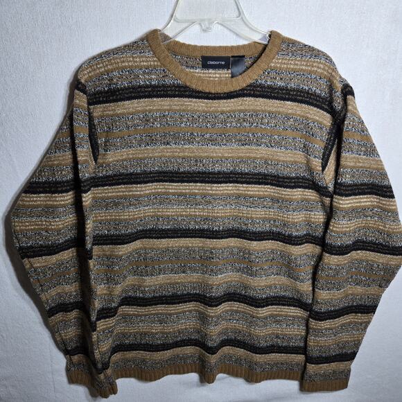 Vintage Claiborne Men Striped Wool Alpaca Blend Sweater Size L Y2K Casual Preppy - Picture 1 of 9